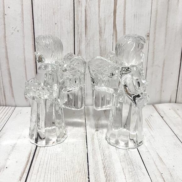 Vintage 5” Singing Choir Angel Candle Holders Crystal Cut Heavy Set of 2 - Picture 2 of 11